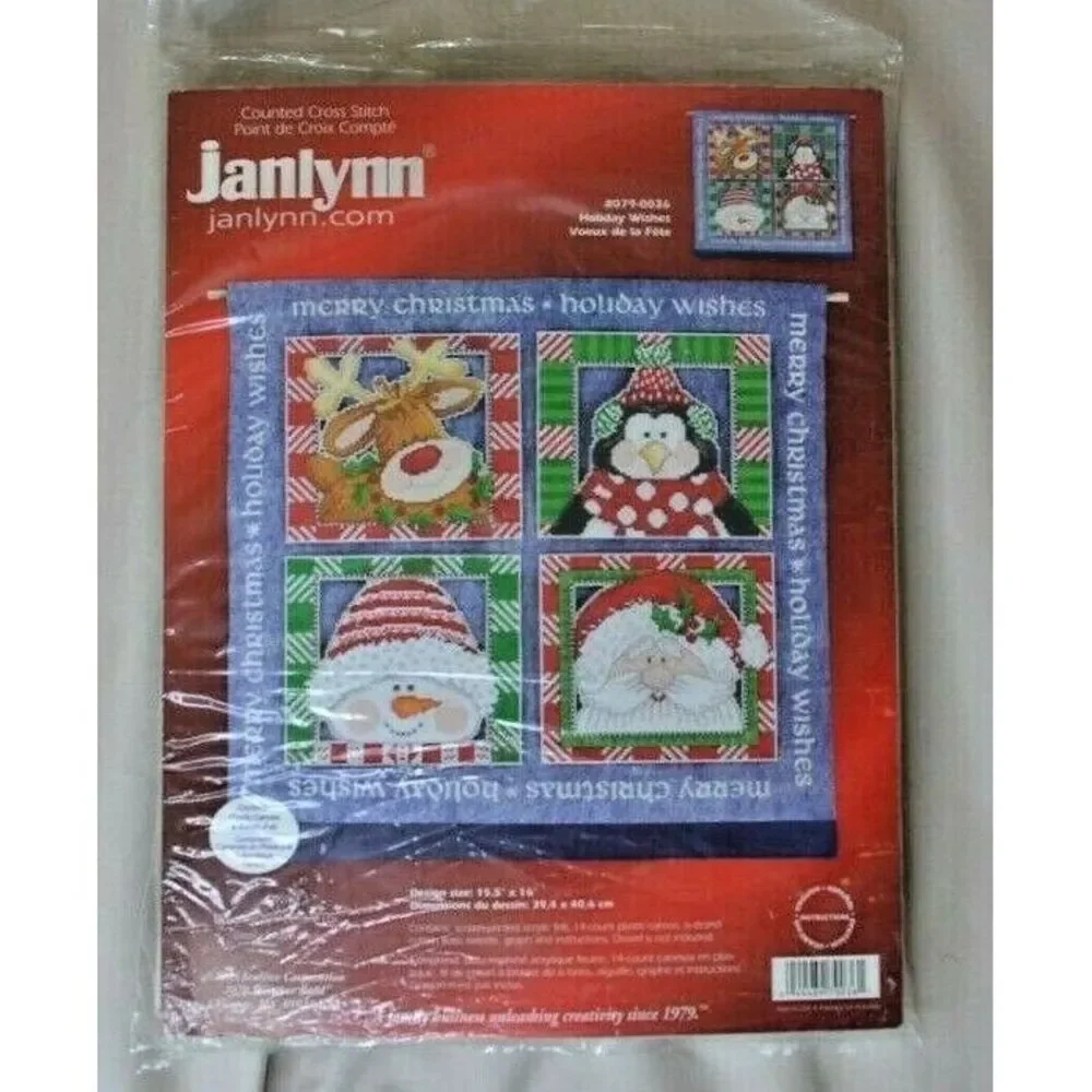 vintage Janlynn Christmas cross stitch tapestry‎ Holiday Wishes #079-0036